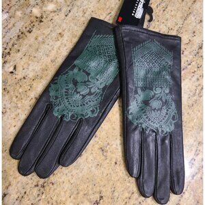 New! Women Sz S/M Black Leather Lined 9.5" Gloves Henna Tattoo Fairy Whimsigoth